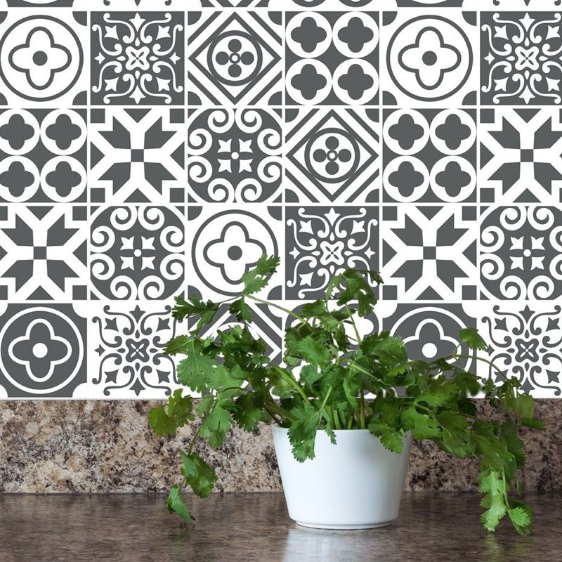 Adhesive Black-White Bohemia Wallpaper Panel 8.6-sq ft Moroccan Tile Wall Art for Home