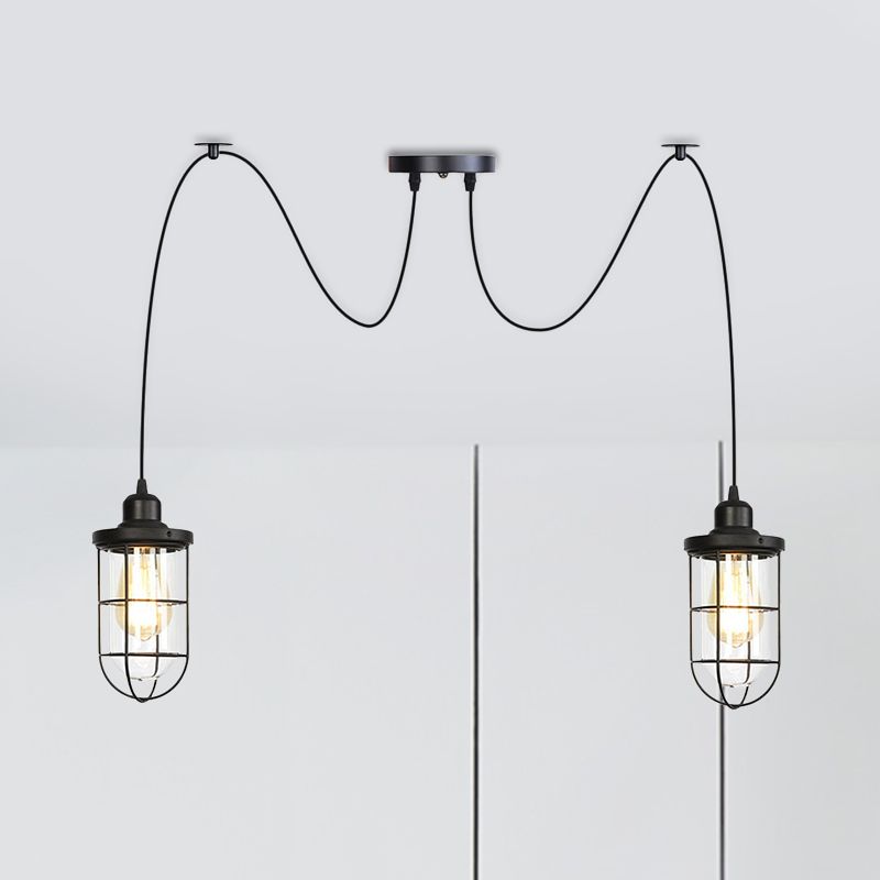 2/3/6-Bulb Clear Glass Multi-Pfeil-Leichter Industrie Industrial Schwarz Caged Restaurant Swag Pendulum Lampe