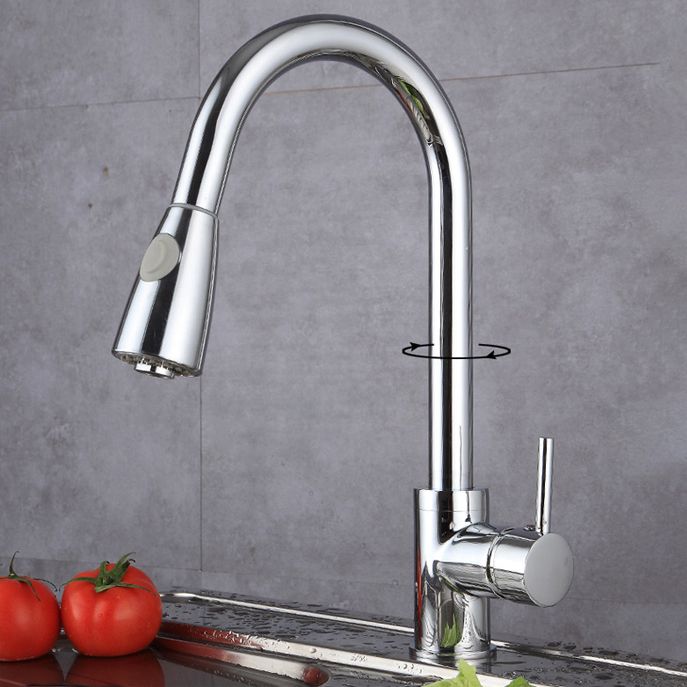 Modern Spray Kitchen Faucet Brass Pulldown Sprayer Swivel Spout Bridge Faucet