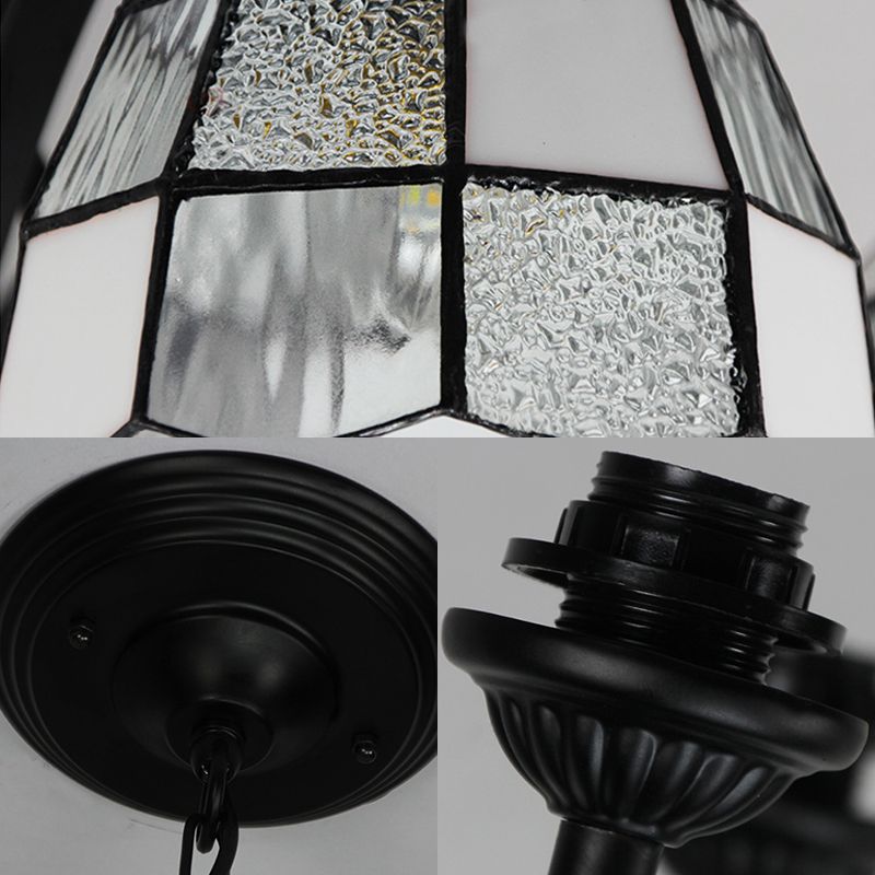 3 luces techo colgante colgante lámpara de lámpara de lámpara de lámpara de vidrio blanco en acabado negro para vestíbulo