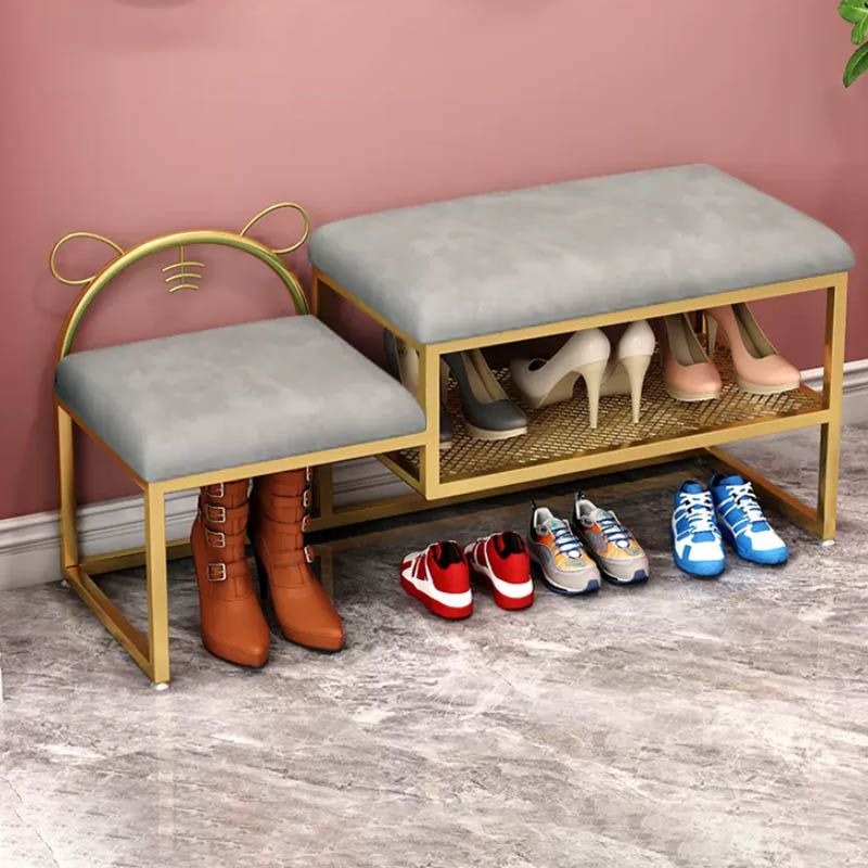 Glam Metal Entryway Bench Cushioned Rectangle Shoe Storage Seating Bench