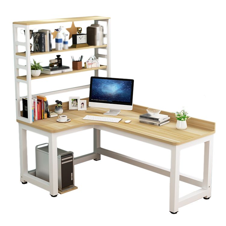 L-Shape Writing Desk Steel H-Shape Table Leg  Desk with Shelf