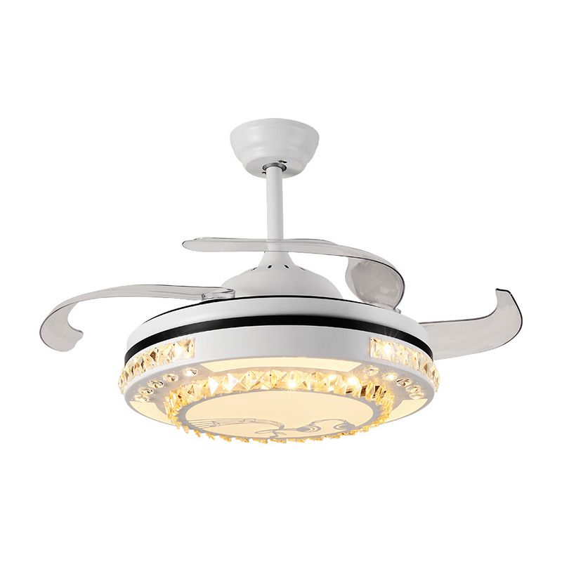 LED -ronde hanger ventilatorlamp Modern Witte Clear Crystal Blocks Semi Flush met 4 Blades, 21,5 "breed