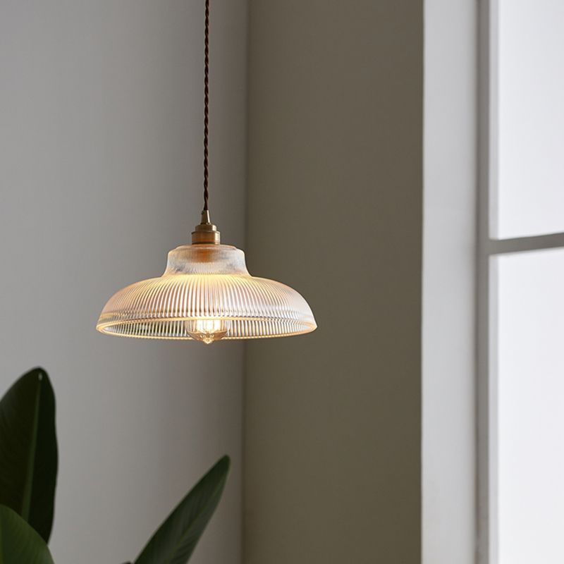 Retro Industrial 1 Light Pendant Prismatic Clear Glass Dome Pendant Lamp for Living Room