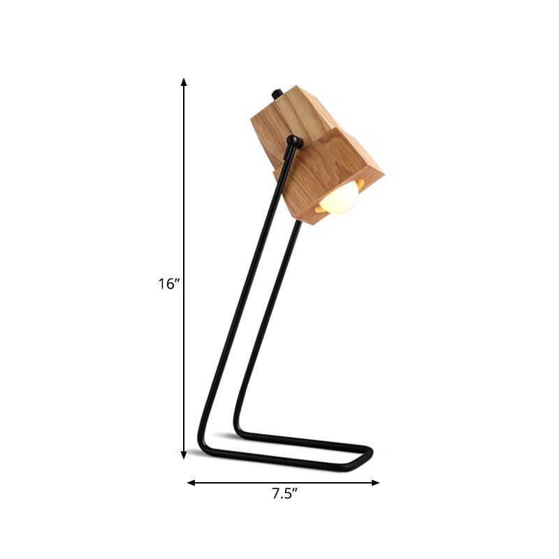 Schwarzer Trapez -Nachttisch -Lampe Bauernhaus Holz LED Schlafzimmer Nachttischlicht mit abgewinkelter Basis