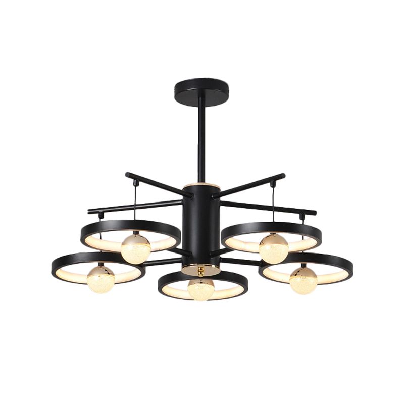 Modern 5/6 teste semi -montaggio illuminazione Black Finish Loop LED vicino alla lampada a soffitto con ombra acrilica, larghe 25,5 "/29,5"