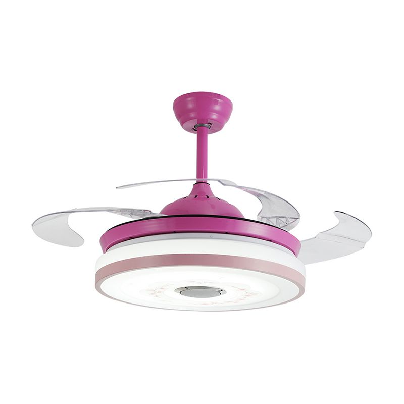 Blauwe/roze LED Round Hangende ventilatorlamp Modernistische acryl-3-blade semi-flush mount verlichting, 42 "breedte