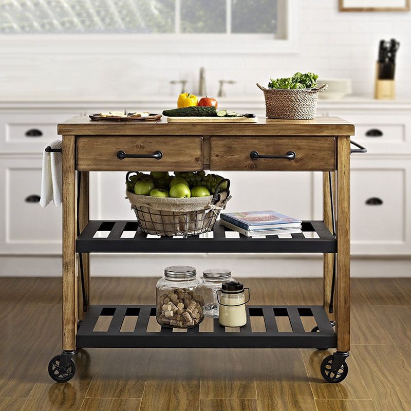 Modern Style Rolling Kitchen Cart Wood Kitchen Island Cart with Towel Rack