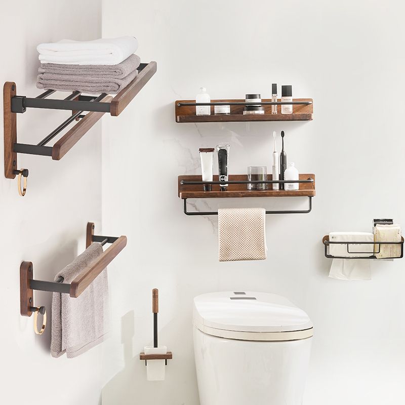 Modern Bathroom Accessory Kit Aluminum & Wood Bath Hardware Set