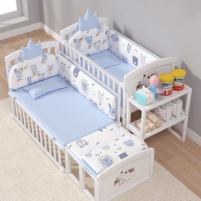 Solid Wood Toddler Bed with Guardrail Pine Kids Bed in White