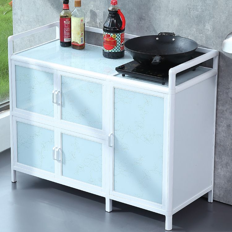 Modern Kitchen White Buffet Sideboard Cabinets Metal Glass Doors Buffet Stand