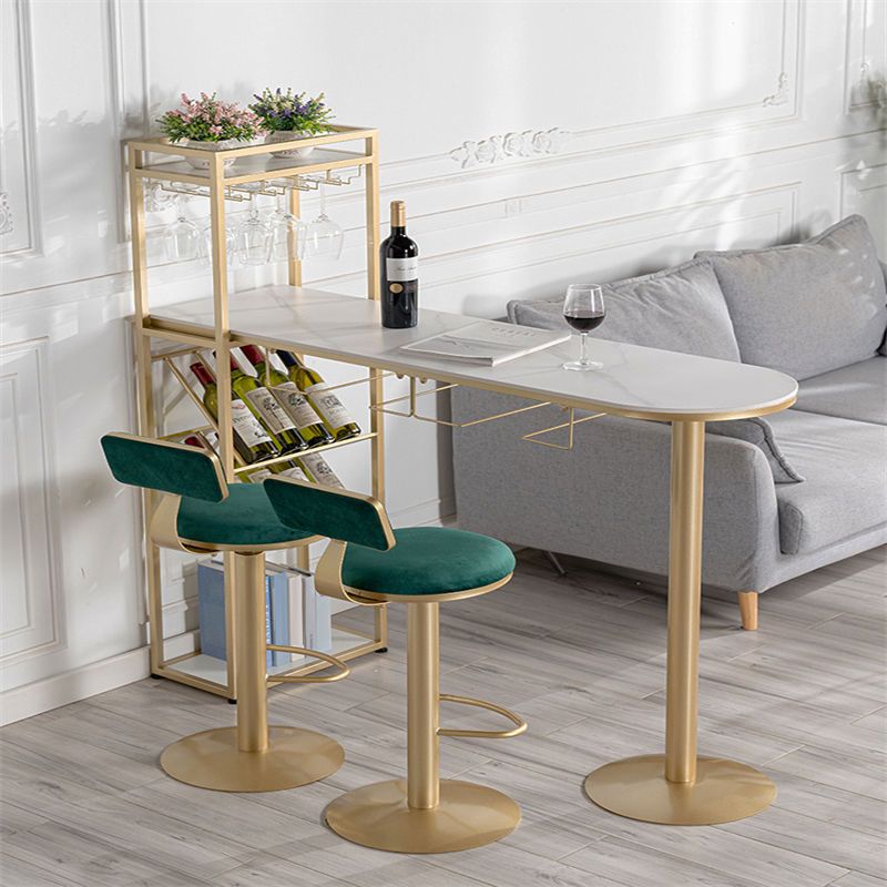 42-inch Height Bar Table Stone Glam Style Bistro Table with Storage Shelf