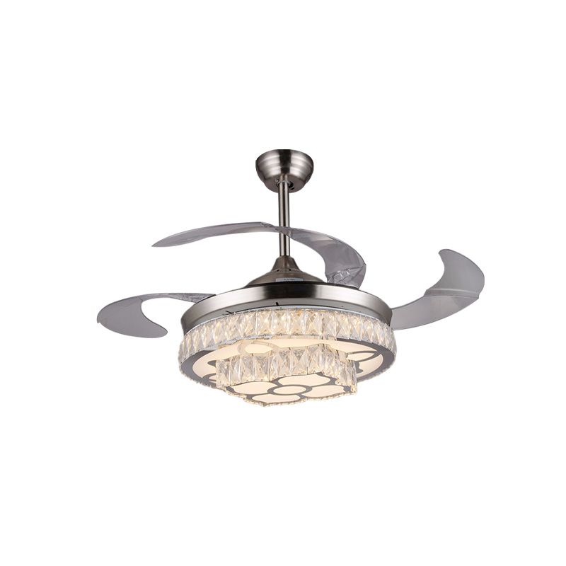 Modern Flower LED Ceiling Fan 42.5" Wide 3-Blade Crystal Encrusted Semi Flush Mount Light Fixture in Nickel