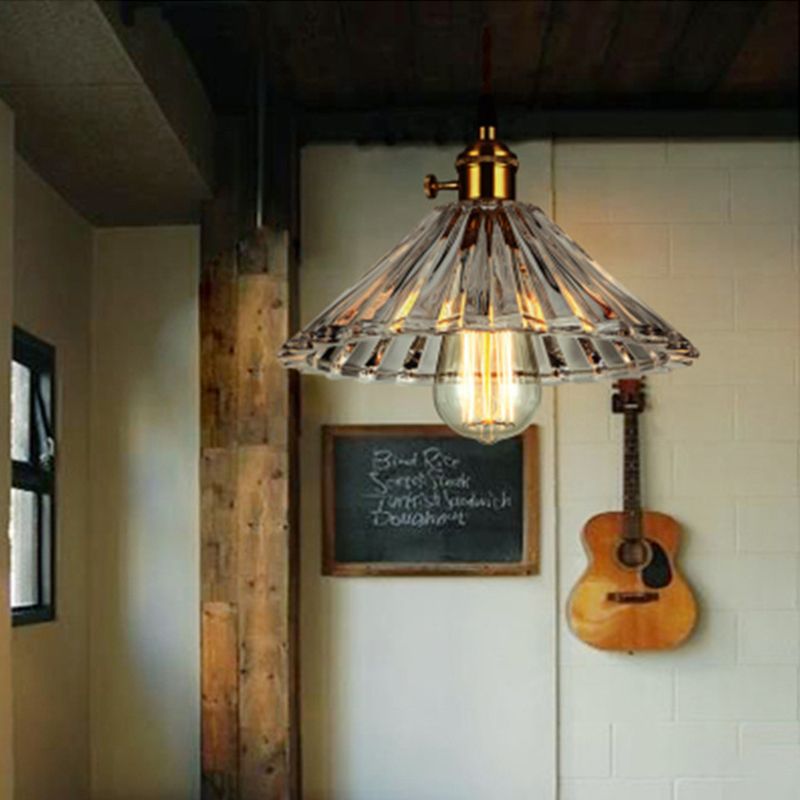 Retro Industrial 1 Light Pendant Prismatic Glass Tapered Pendant Lighting  for Living Room