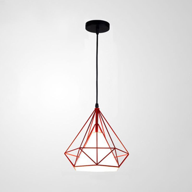 Industrial Cone Ceiling Pendant Single Fabric Hanging Pendant Light with Diamond Iron Cage