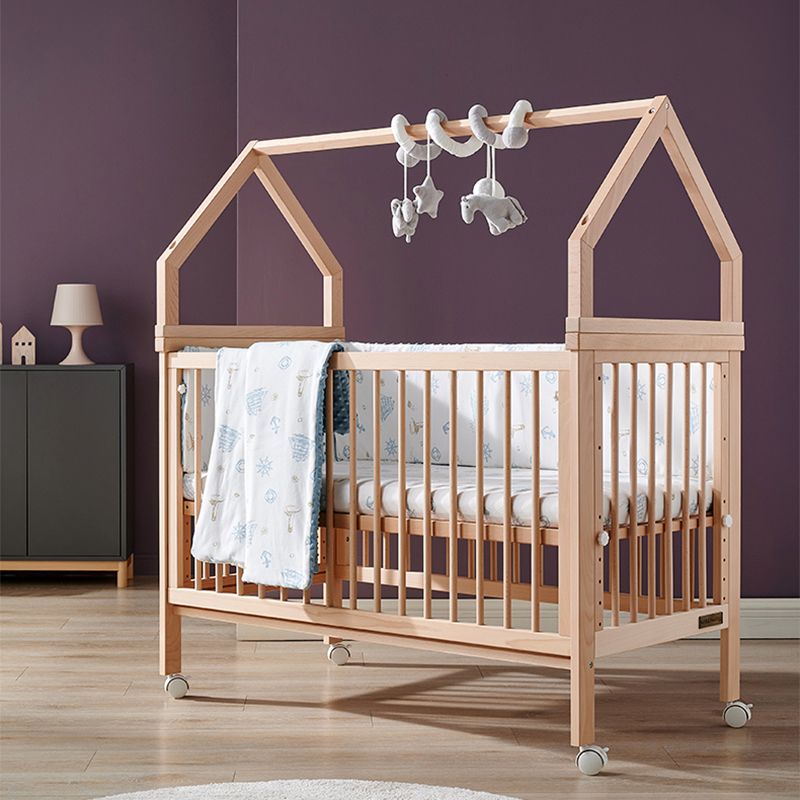 Rectangle Movable Crib Home Solid Wood Adjustable Height Crib