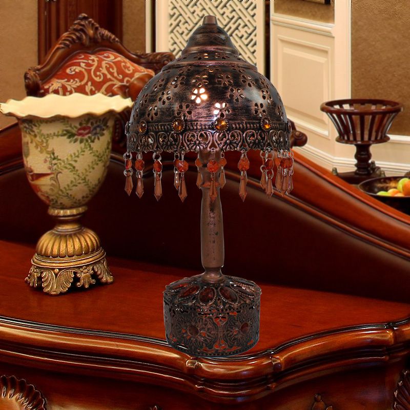 Dome Bedroom Night Table Light Bohemian Metal 1 Light Rust Nightstand Lighting with Crystal Accent