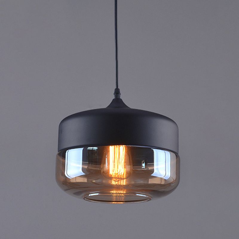 Pendentif en verre transparent à 1 lumière, lumière suspendue industrielle contemporaine avec haut en métal