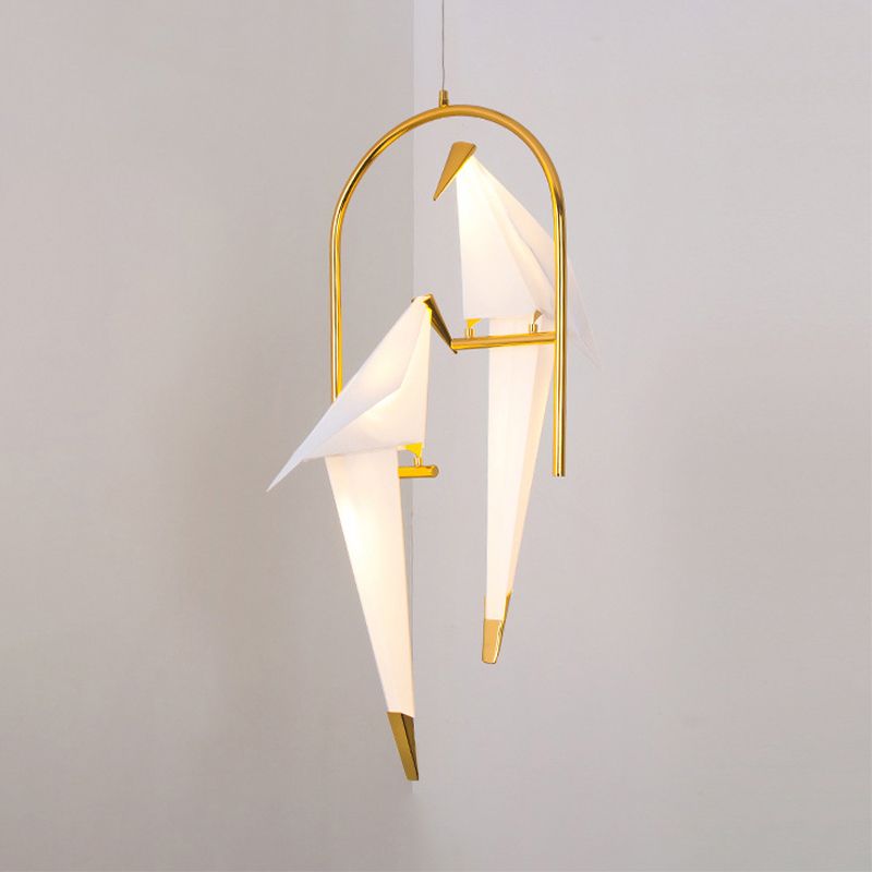 Plastic Birdie Chandelier Lighting Modernist 2/3 Lights Gold Finish Hanging Light with Metal Ring, Warm/White Light