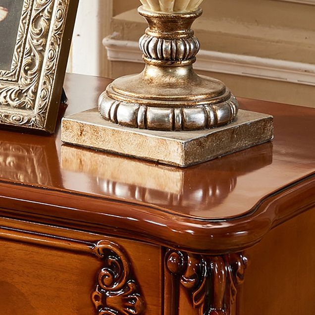 Traditional Night Table Red Wood Accent Table Nightstand with 2 Drawers