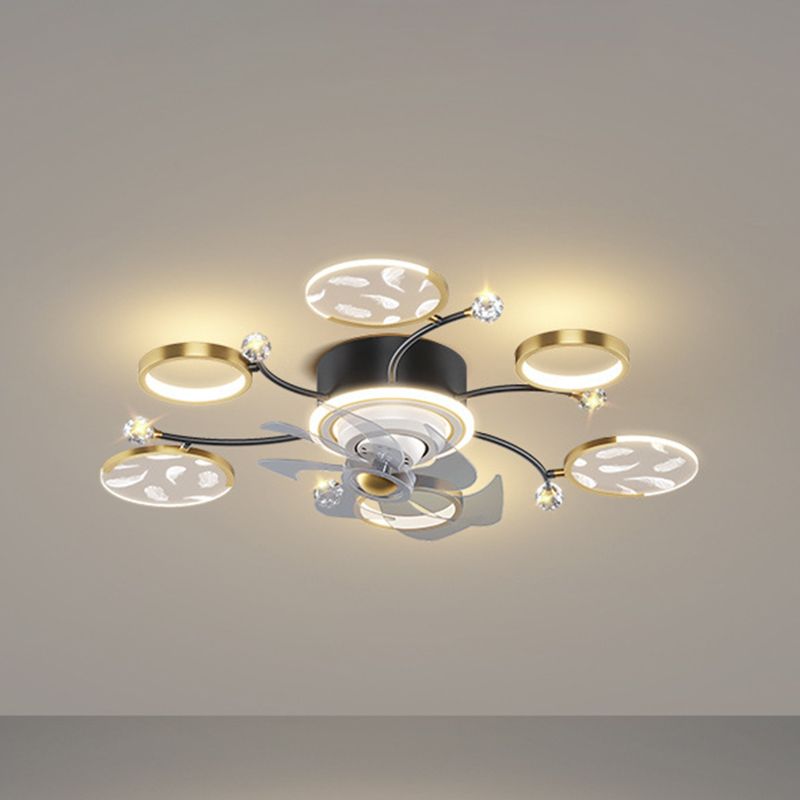 7/9/11-Light Golden Modernism LED Ceiling Fan Light for Dining Room