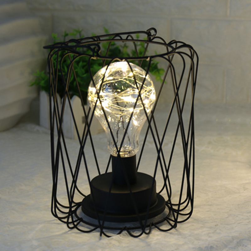 1 Head Barrel/Diamond Table Lamp with Cage Shade Loft Stylish Black Metal Small Table Lamp for Bedside