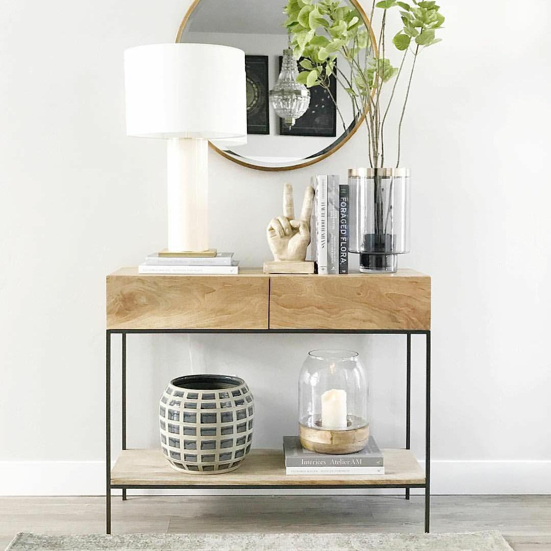 2-drawer Console Table in Brone and Wood Shelf Console Table