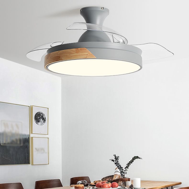 Macaron Color-Blocking LED Ceiling Fan Invisible Blades Dining Room Semi Flush Mount Light