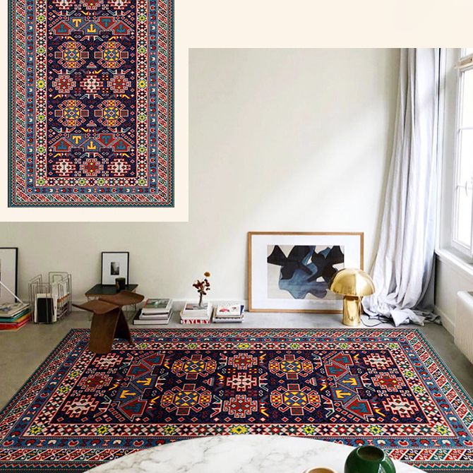 Brightly Colored Moroccan Area Rug Traditional Floral Printed Floral Printed Polyester Non-Slip Backing Carpet for Living Room