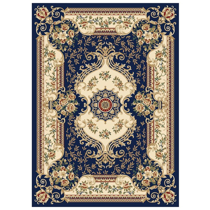 Multicolor Traditional Indoor Rug Polyester European Floral Print Rug Non-Slip Backing Indoor Rug for Living Room