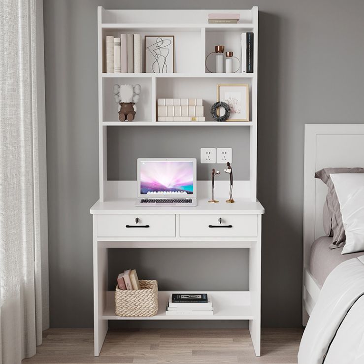 Contemporary Wooden Writing Desk with Drawer and Storage Shelves