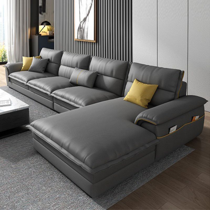 37.4"High Dark Gray Pillow Top Arm Sectional Cushion Back Sectional for Living Room