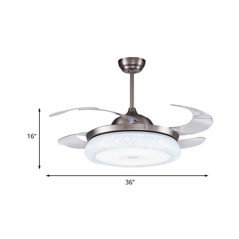 Silver LED Ceiling Fan Lamp Modernism Acrylic Circular Semi Flush Mount with 4 Clear Blades for Living Room, 36"/42" Wide