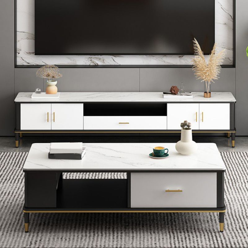 Contemporary TV Media Console Stone TV Stand Console with Drawer