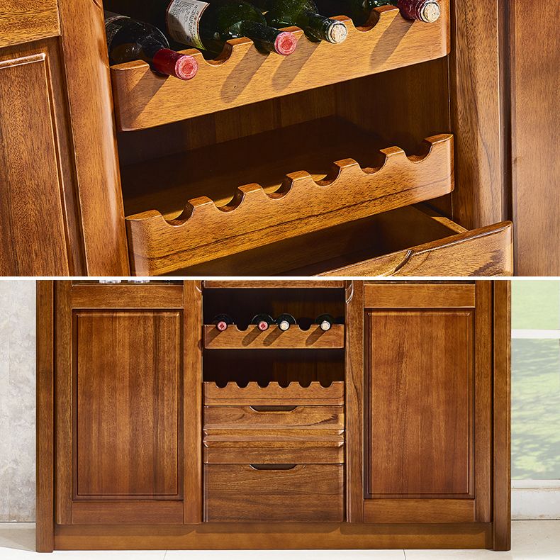 Modern Brown Walnut Freestanding Wine Holder with Storage Shelves