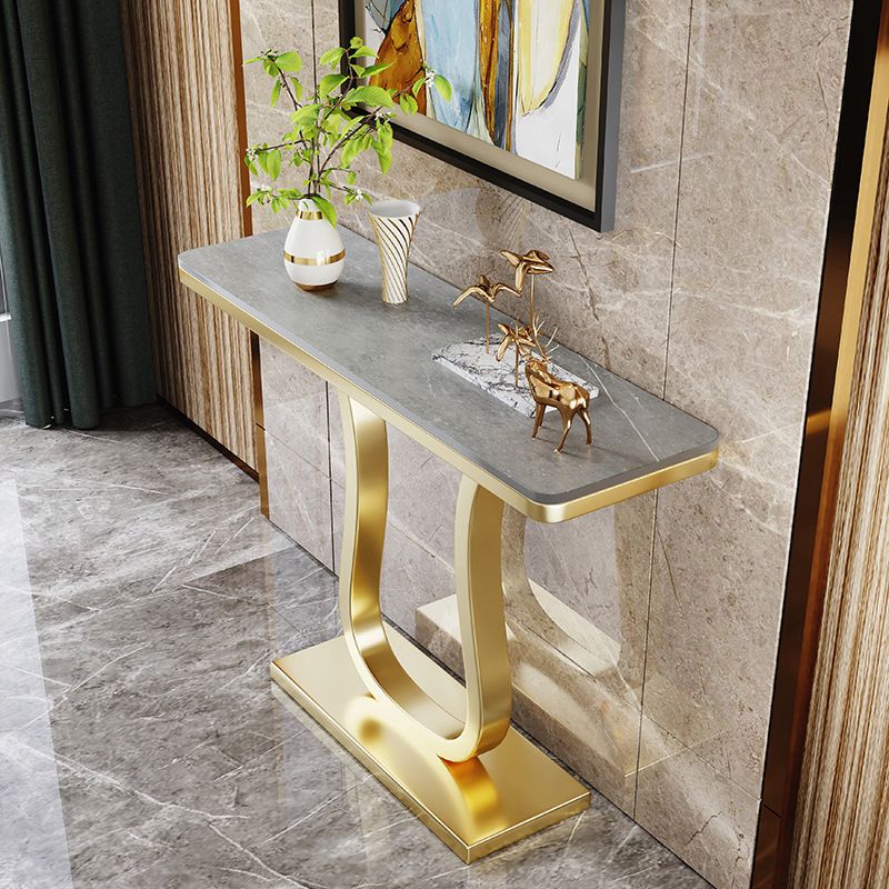 Contemporary Slate Rectangle Console Table Gold Frame Accent Table