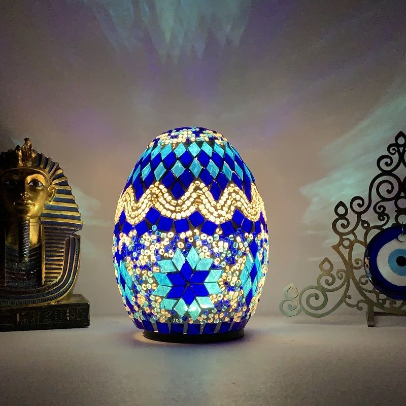 1-Light Easter Egg Shaped Night Light Moroccan Handcrafted Stained Glass Table Lamp for Bedroom