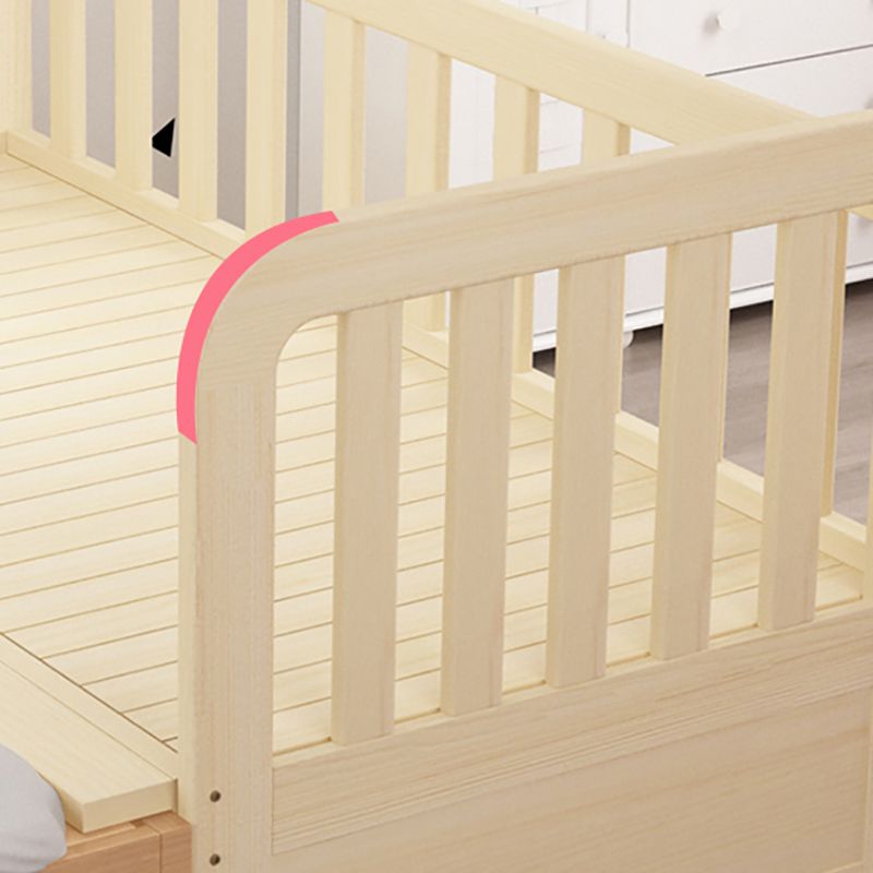 Light Wood Baby Crib Scandinavian Pine Under Crib Storage with Guardrail