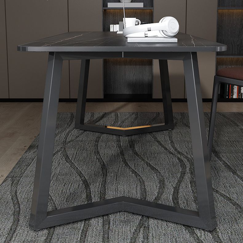 Rectangular Shaped Office Table Stone Writing Desk in Grey/White/Black