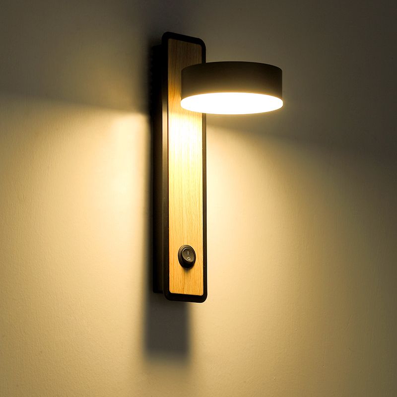Rotatierbare 1 leichte runde LED -Wandlampe Moderne Holzschwarz/Weiß -Down -Beleuchtung in warmem/weißem Licht