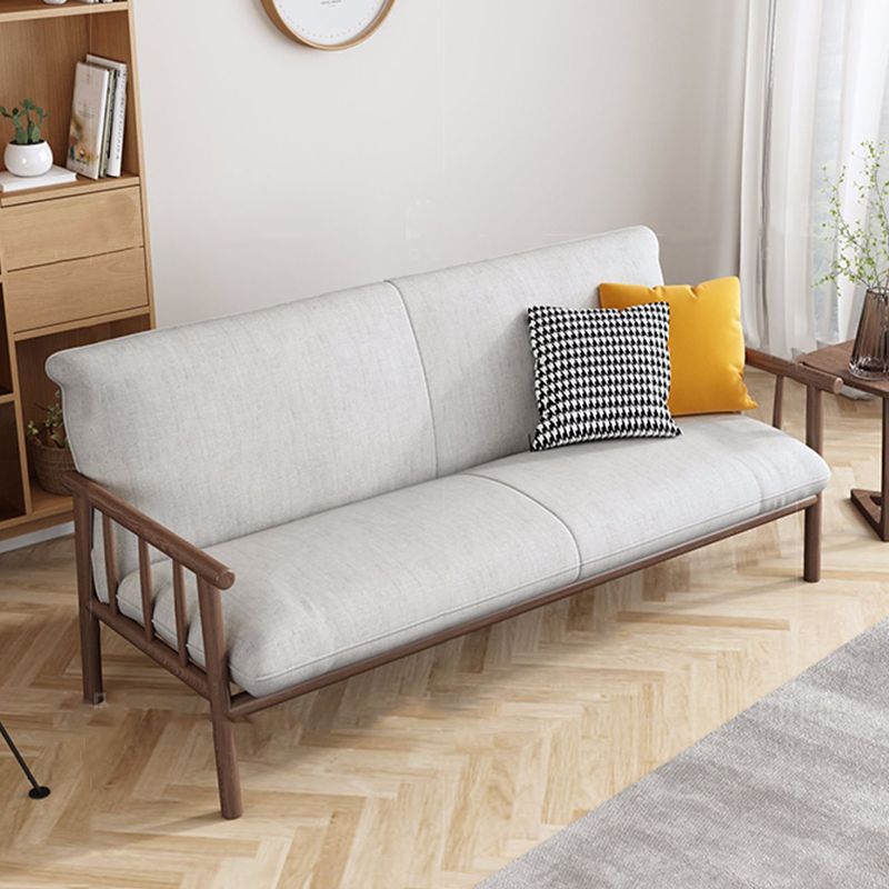 Linen Beige Upholstered Sofa Square Arm Settee with Wooden Legs for Apartment