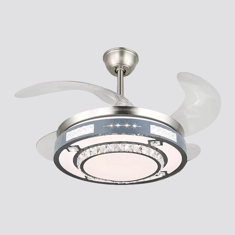 Ronde hangende ventilatorlampbeveiliging Modern Crystal 19 "Wide Led Silver Semi Flush Mount Light, 4 Blades