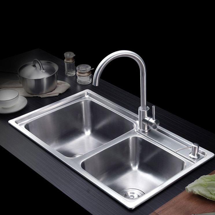 Kitchen Sink Stainless Steel Drop-In Noise-cancelling Design Kitchen Double Sink