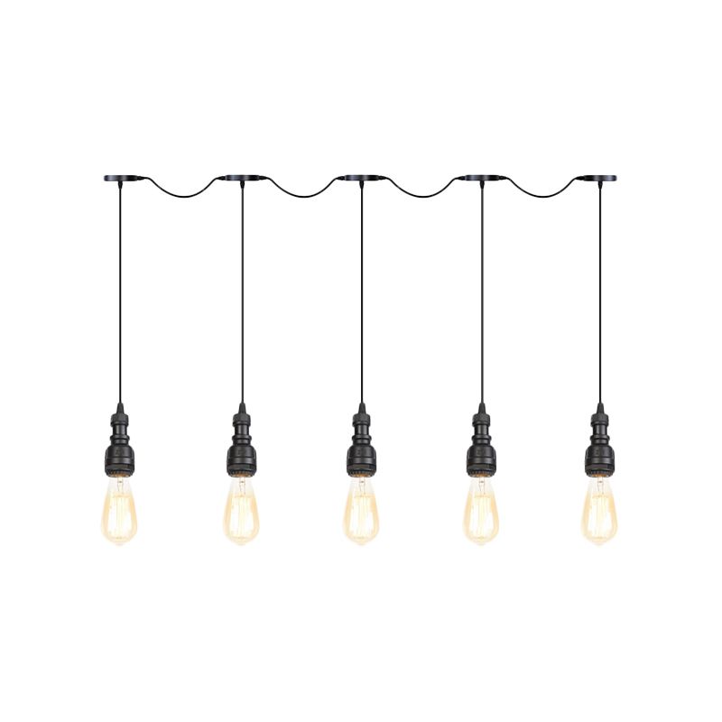 Lampada a ciondolo al ristorante a bulbo esposto Ironina vintage 5/7 Luci Black Finitura Black Tandem Multi sospeso