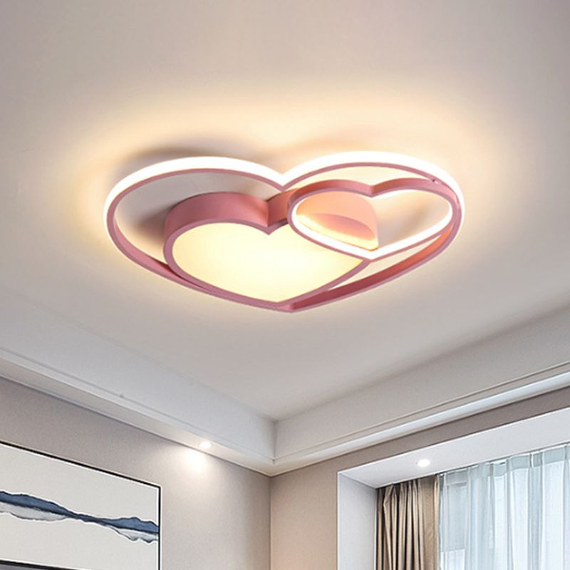 Loving Heart Acrylic Flush Mount Lamp Nordic White/Pink LED Close to Ceiling Light for Bedroom