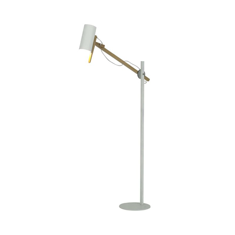 White/Black and Wood Tube Floor Lamp Modernist Iron 1 Light Swing Arm Standing Floor Light