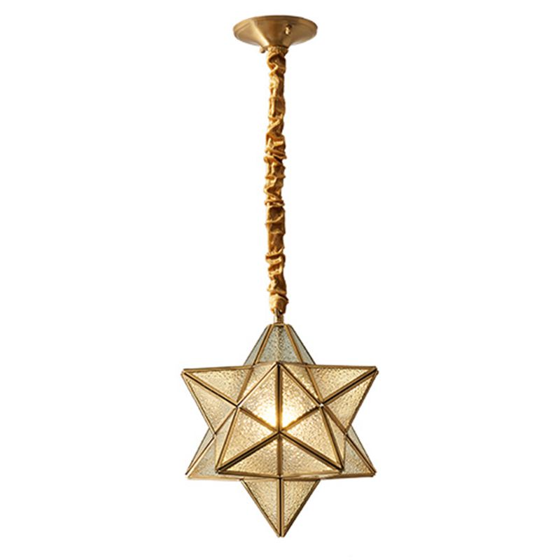 Lámpara de estrella de luz colgante de latón vintage 1 lámpara colgante de vidrio claro con cadena ajustable para pasillo