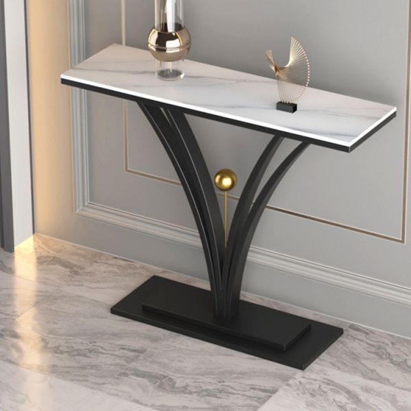 Stone Top Accent Table with Pedestal Base Console Table for Hall