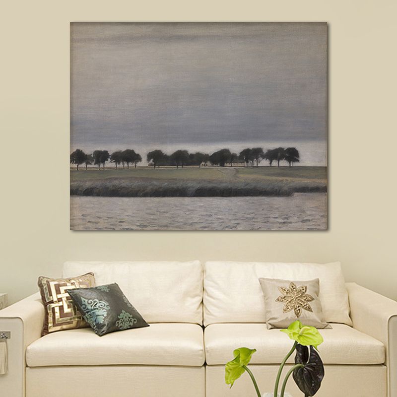 Gloomy Grassland Canvas Wall Art House Interior Scenery Painting Wall Decor in Grey