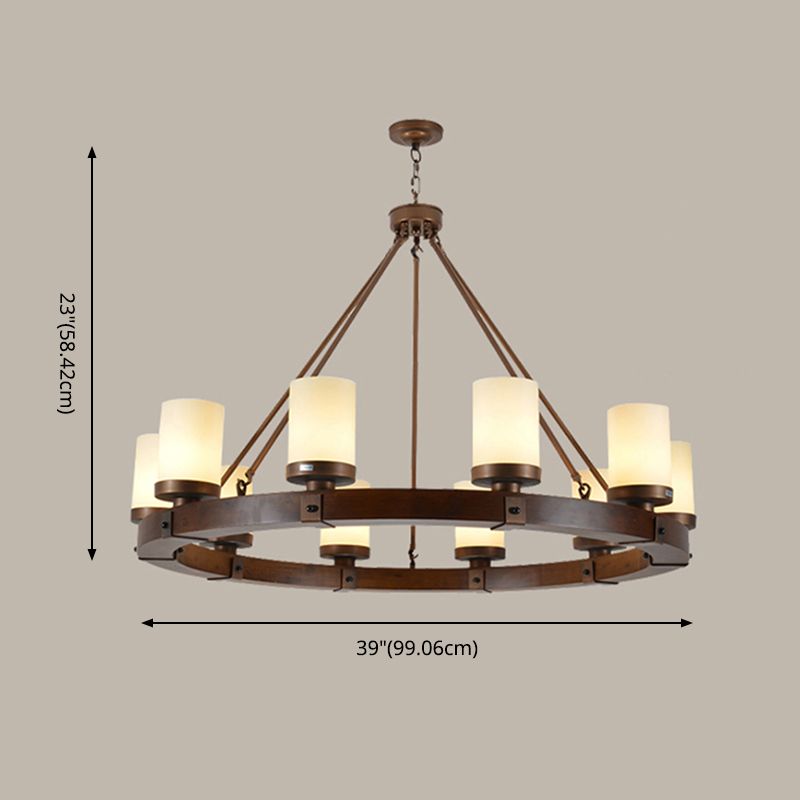 Cylindrical Dinning Room Chandelier Lighting Industrial Wood White Chandelier Pendant Light